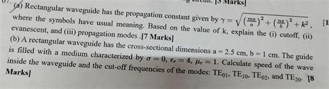 Solved A Rectangular Waveguide Has The Propagation Chegg