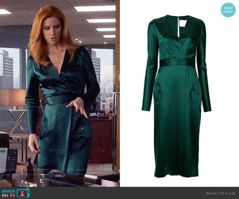 Wornontv Donna’s Green Wrap Dress On Suits Sarah Rafferty Clothes And Wardrobe From Tv