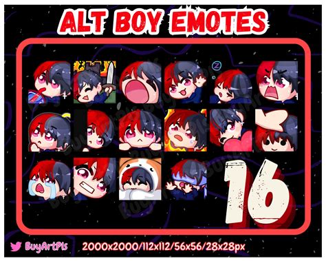 16 Alt BOY EMOTES red/black pack for Twitch, Subscriber, Discord, Cool Emote, Twitch Art for ...