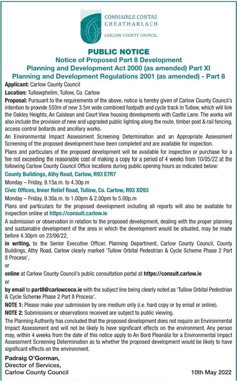 Part 8 Planning Application Tullow Orbital Pedestrian Cycle Scheme