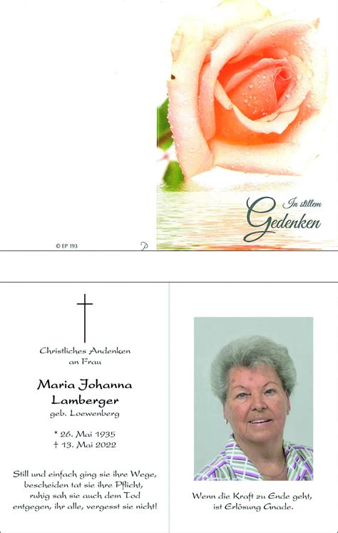 Parte für Maria Johanna Lamberger geb Loewenberg pax requiem