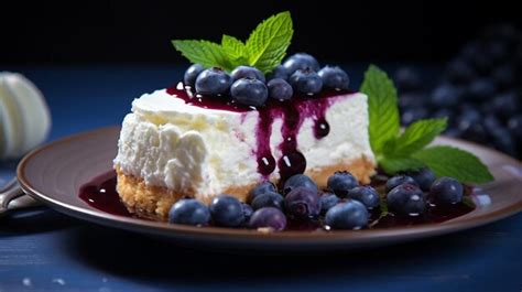 Premium Photo Piece Of Cheesecake With Black Currant And Blueberry