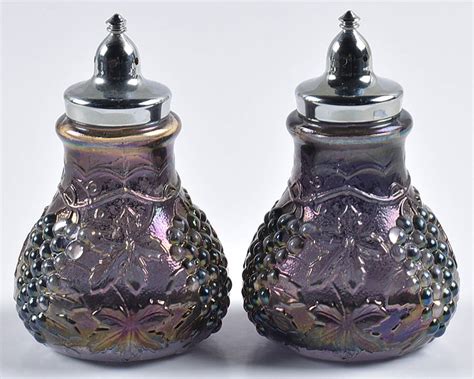 Vintage Carnival Amethyst Shaker Set W Metal Lids By Imperial Glass