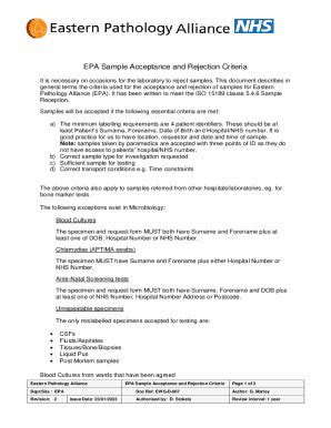 Fillable Online Epa Sample Acceptance And Rejection Criteria Fax Email