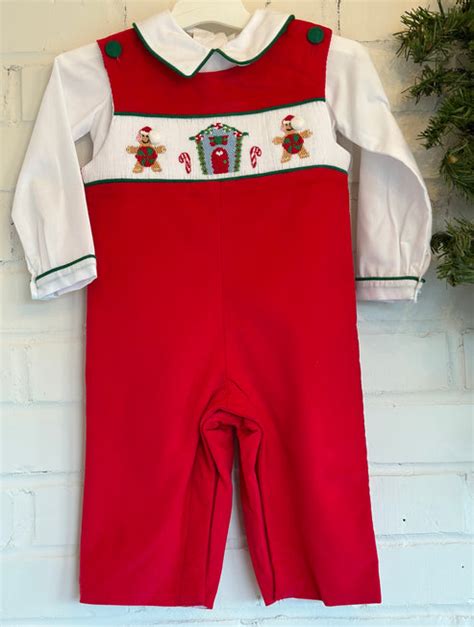 Boys Smocked Christmas Overall Blissful Boutique