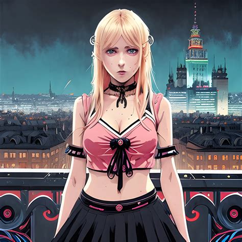 An Image Of A Blonde Hair Slavic Woman Wearing Choker In A Manga