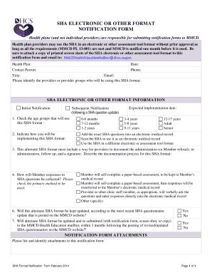 Fillable Online SHA Format Notification Form Fax Email Print PdfFiller