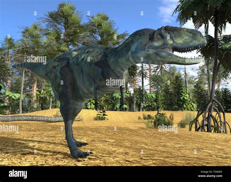 3D Illustration Abelisaurus Dinosaur Against The Background Of The