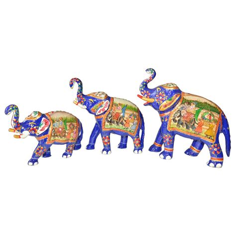 Multicolor Shrinath Art Gallery Metal Elephant With Raja Rani Painting