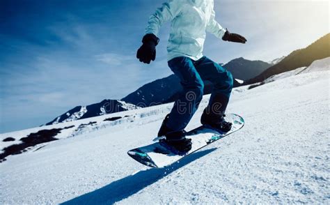 Snowboard Snowboarding on Slope in Ski Resort Stock Photo - Image of ...