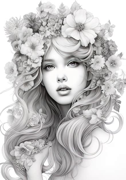 Premium AI Image A Drawing Of A Woman With Flowers In Her Hair