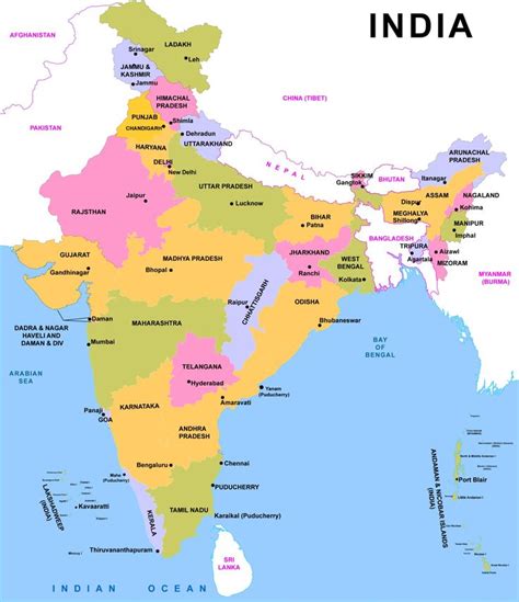 India map with states, uts & capital 1 in 2024 | India map, Map, Free maps