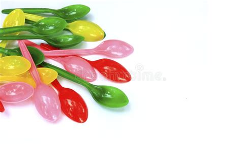 Colorful Plastic Spoon On A White Background Stock Photo Image Of