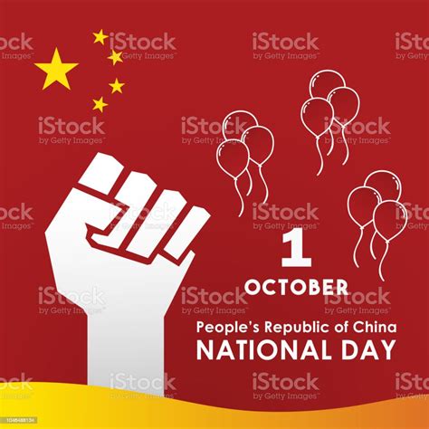 1 October China Happy National Day Greeting Card With Balloons And Hand