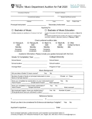 Fillable Online Undergraduate Auditions Department Of Music Fax Email