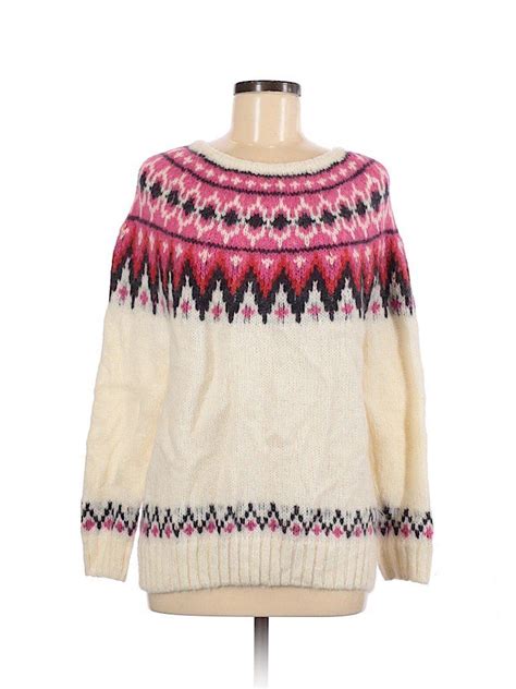 Handm L O G G Pullover Sweater Ivory Chevron Herringbone Tops Size