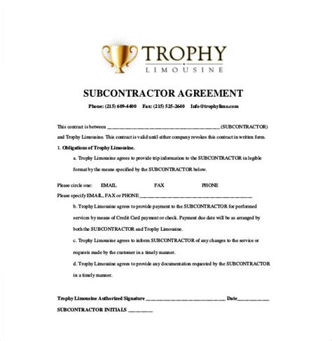 Subcontract Agreement Template