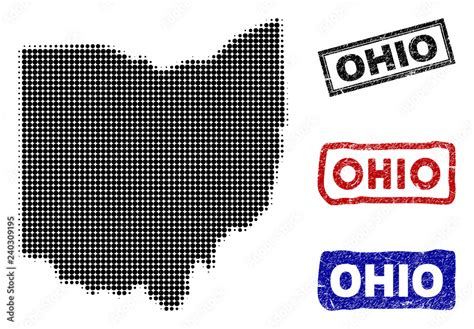 Halftone Dot Vector Abstracted Ohio State Map And Isolated Black Red