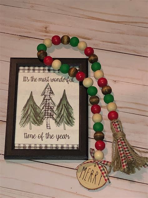 Farmhouse Christmas Wood Bead Garland Etsy