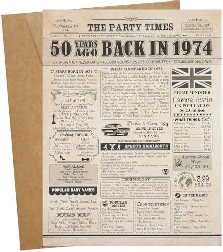 50th Birthday Card For Men Women Back In 1974 Newspaper Happy 50