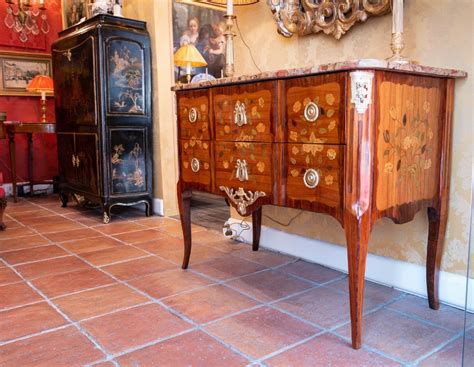 Etienne Avril Commode Sauteuse With Floral Inlay Decoration