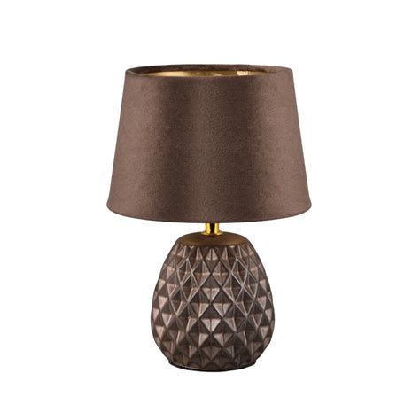 Lampa stołowa ceramiczna brązowa złota z abażurem do salonu sypialni RL