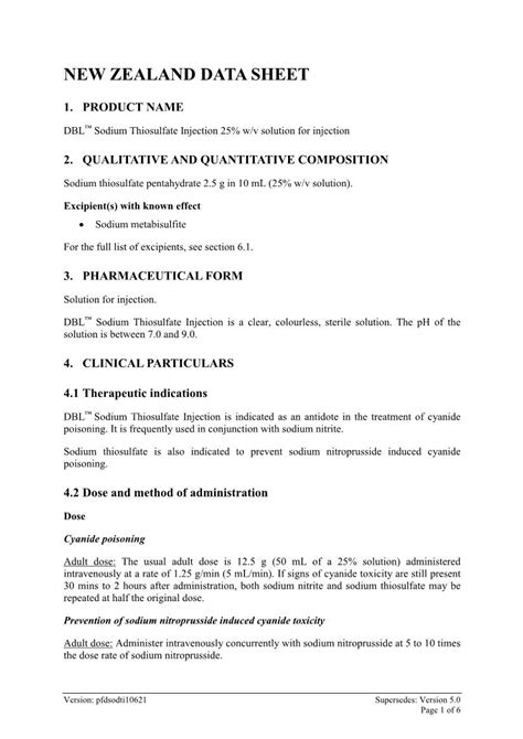 Dbl Sodium Thiosulfate Solution For Injection Docslib