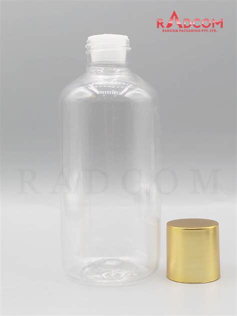 Ml Short Boston Clear Pet Bottle With Golden Screw Cap With Plug