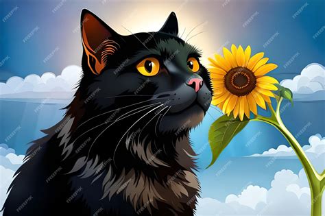 Premium AI Image | black cat Holding a Sunflower White Background HD ...