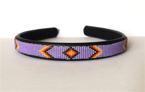 Headband Navajo Beaded Matte Transparent Lilac Purple Native