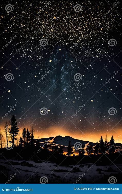 Starry Skies Over Mountains Landscape At Night Created Using