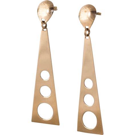 14k Gold Modernistic Geometric Shape Earrings From