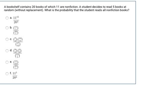 Solved A Bookshelf Contains 20 Books Of Which 11 Are Chegg