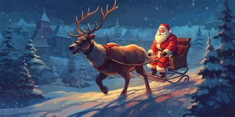 Premium Ai Image Santa Claus Rides In A Reindeer Sleigh He Hastens To