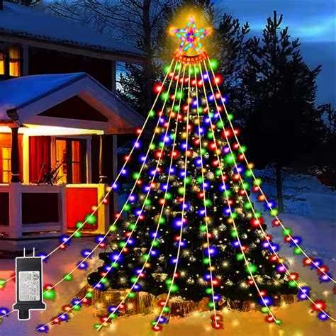 Outdoor Yard Christmas Decor, 350 LED String Lights with Star Topper, 8 ...