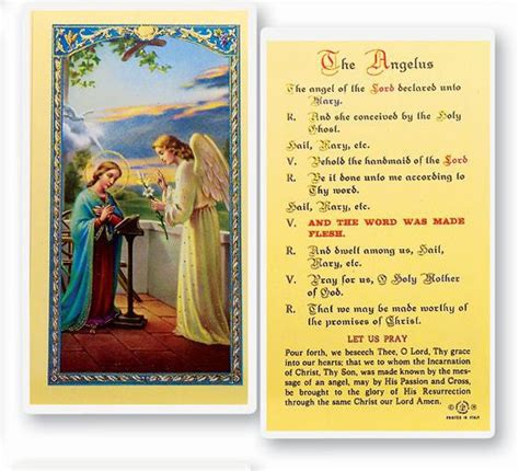 Angelus Prayer Laminated Holy Card Josephs Inspirational