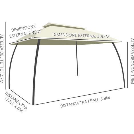 Outsunny Gazebo Da Giardino X M In Acciaio Con Doppio Tettuccio