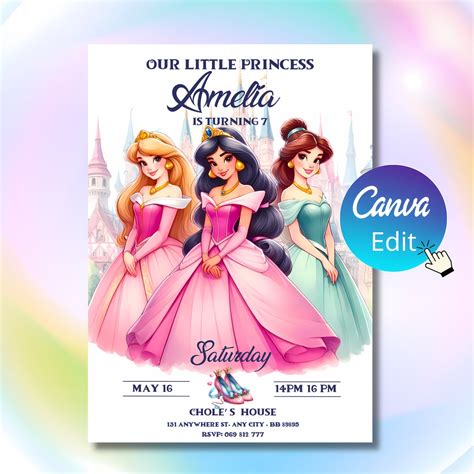 Custom Princess Birthday Invitation Girl Princess Party Invite Princess