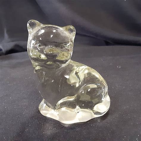 Pressed Clear Glass Cat Paperweight Etsy Uk