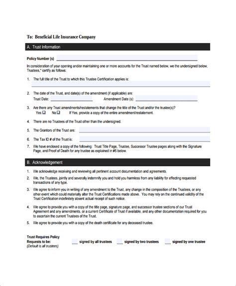 8 Trust Amendment Forms Pdf Sample Templates