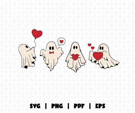 Valentine S Day Ghost Svg Png Ghosts With Hearts Graphic Retro Ghost