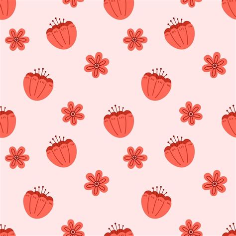 Vector Floral De Patrones Sin Fisuras Fondo Con Flores Rojas Patrón