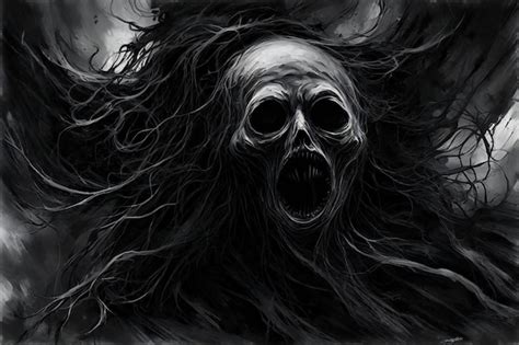 Premium AI Image | Scary ghost Black and white background Digital illustration painting