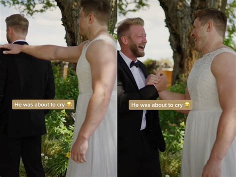 Bride pulls wedding day prank on groom with ‘first look’ dress swap