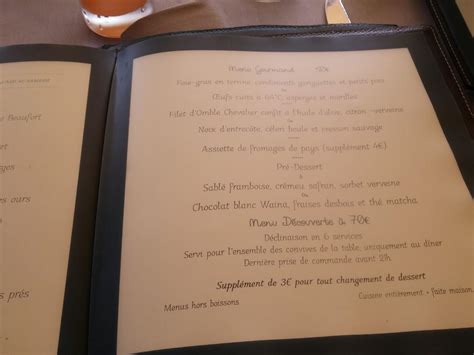 Menu at Auberge Du Lac restaurant, Veyrier-du-Lac