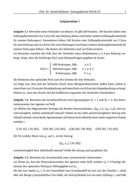 Aufgabenblatt Wintersemester Prof Dr Daniel Kr Hmer