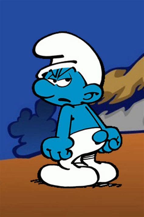 the smurf is standing in front of a mountain