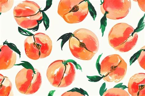 Watercolor Painting Of Juicy Peaches With Green Leaves On A White