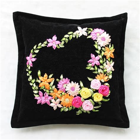 Ribbon Embroidery Pillow Cover Hand Embroidery