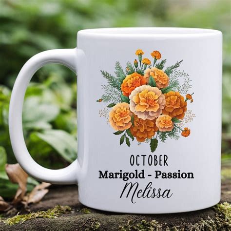 Personalized October Birth Flower Month Coffee Mug Custom Mom Gift